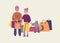 Old couple and dog hold shopping bags with purchases. Sale at store. Flat design, vector illustration