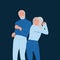 Old couple flat art design in blue character friendship bond concept. Vector illustration