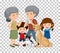 Old couple and grandchild with their pet dogs isolated on transparent background