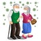 Old couple in protective face masks. Protection against coronavirus. Elderly husband and wife and cells virus covid 19. Vector