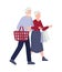 Old couple shopping. Grocery store. Customer with shopping cart.