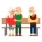 Old couple sit on bench. Elderly man hugs the woman. Next to happy couple is a lonely sad person. Romantic relationship.