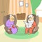 Old Couple Sitting In Armchair, Senior Lady Knitting, Man Reading