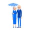 Old couple under umbrella. An elderly man stands and holds an um