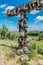 Old cowboy boots hanging on post in the Great Sandhills in Saskatchewan, Canada
