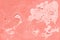 Old cracked terracotta wall. Painted texture background in trendy coral color. Banner