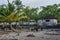 Old creepy burial ground with crypt and graves at the tropical local island Fenfushi