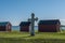 Old cross near Saint Birgittas chapel ruin on a sunny spring day. Kapelludden on Oland, Sweden
