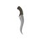 Old dagger with short curved blade and wooden handle. Iron knife. Medieval weapon. Flat vector icon