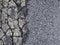 Old damaged cracked asphalt road surface against a new draining asphalt road with an improved adherence surface - concept image
