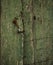 Old damaged faded green wooden door with a latch from Sicily