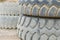 Old and damaged heavy truck tyres