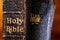 Old Damaged Holy Bible Book Spine Detail Close Up