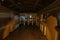 Old dark creepy abandoned ruined haunted theater hallway