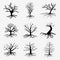 Old dark trees with roots. Vector dead forest