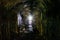 Old dark vaulted underground flooded sewer tunnel