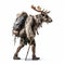 Old Deer Walking On Two Feet With Hobo Stick And Backpack