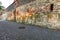 An old defense wall of the Vysehrad fortress ruins in sunset light