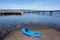 Old derelict wooden jetty pier in sea at Inverkip power station