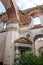 Old destroyed church. Ruins of  catholic Church. Old dilapidated old dilapidated building with red brick columns.  Historical