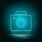 Old digital camera blue neon  icon. Simple element illustration from map and navigation concept. Old digital camera blue