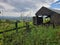 Old dilapidated ruins of a barn in the English countryside