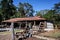 Old dilapidated shed with rusty roof