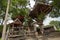 An old and dilapidated tree house that has been abandoned