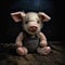 An old, dingy stuffed piglet, isolated, and left behind.