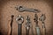 Old and dirty kitchen tools on grunge background