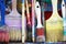 Old dirty messy artistic and craft work paintbrush set as colorful art homework design concept and creativity paint palette