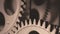 Old dirty metallic clock cogwheels macro detail 4K