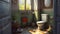 old dirty and neglected abandoned toilet room, neural network generated photorealistic image