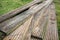 Old dirty reclaimed wooden decking planks