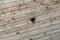 Old dirty wooden wall with a metal hole in the middle. Background texture