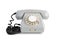 Old disused landline gray colored telephone close-up  on white background with shadow