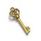 Old dollar shape treasure key in gold, in white, 3D ren