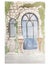 Old door masonry watercolor drawing hand summer afternoon architecture courtyard