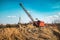 Old dragline excavator in clay quarry