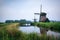 Old dutch windmill in cold morning scenery near Amsterdam