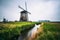 Old dutch windmills in cold morning scenery near Amsterdam