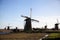 The old Dutch windmills, Holland, rural expanses . Windmills, the symbol of Holland.