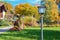 Old electric street lamps in autumn park in Germany