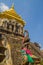 Old elephant chedi with golden top pagoda at Wat Chiang Man or Wat Chiang Mun, the oldest temple in Chiang Mai, Thailand, built in