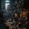 old empty mechanical workshop with many messy things created by generative AI