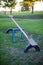 Old empty metal seesaw in an outdoor children`s playground