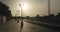 Old empty railway station against the background of the setting sun