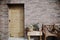 Old England, vintage style brick wall and wooden door