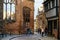 Old English Architecture street in Coventry, destroyed Cathedral from Second World War