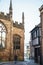 Old English Architecture street in Coventry, destroyed Cathedral from Second World War